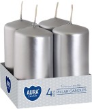 Set 4 Lumanari Decorative Cilindrice AURA MagicHome Argintiu Metalizat 40x80 mm