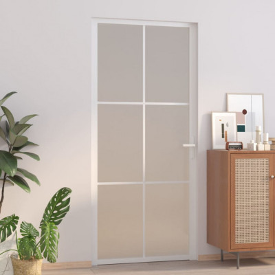 vidaXL Ușă de interior, 93x201,5 cm, alb, sticlă mată și aluminiu foto