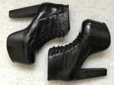 BOTINE NEGRE DAMA PIELE GHETE SIRET PLATFORMA TOC GROS LEMN JEFFREY CAMPBELL foto