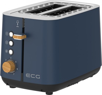 Prajitor de paine ECG ST 2768 Timber Petrol, 925 W, 2 felii, 7 trepte, otel inoxidabil, elemente din lemn, albastru indigo foto