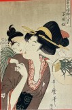 Stampă japoneză 3 / Cromolitografie veche (1978), KITAGAWA Utamaro, pentru calendar Teiijin, sub dir KIKUCHI Sadao de la Muzeul Național din Japonia,