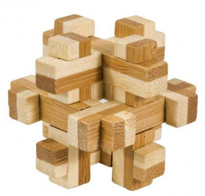 Joc logic IQ din lemn bambus in cutie metalica Construction foto