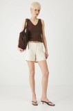 Medicine pantaloni scurti jeans culoarea bej, neted, high waist
