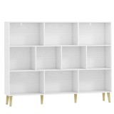 HOMCOM Bibliotecă cu 10 Cuburi, 3 Polițe, Picioare din Lemn Masiv, Alb cu Efect de Lemn, Albă | Aosom Romania