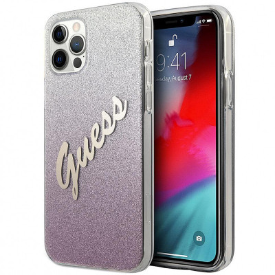 Husa Plastic - TPU Guess Vintage pentru Apple iPhone 12 / Apple iPhone 12 Pro, Roz GUHCP12MPCUGLSPI foto