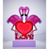 Decoratiune luminoasa cu baterii/cablu neon flamingo love 20 cm alb rece, Flippy