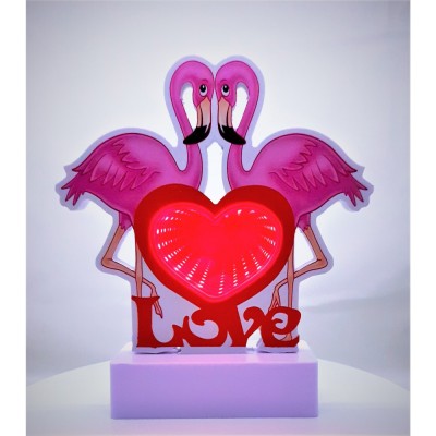 Decoratiune luminoasa cu baterii/cablu neon flamingo love 20 cm alb rece foto