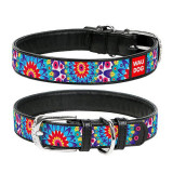 Zgardă din piele WAUDOG Flowers - neagră 1,5 cm x 27 - 36 cm, COLLAR