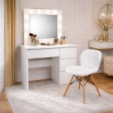 Masa de toaleta/machiaj, Irina + scaun Lago, alb, cu oglinda si LED-uri, 94x43x141 cm