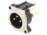 Conector XLR soclu tată 3 pini unghi 90&deg; THT argintiu 6A