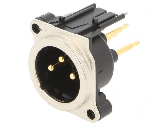 Conector XLR soclu tată 3 pini unghi 90&deg; THT argintiu 6A