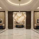 Candelabru Cristal LUXE Magno, 21xE14, Diametru 60cm, Inaltime 40cm, Auriu Lucios, Inaltime Reglabila, Design Elegant