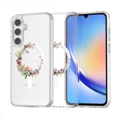 Husa pentru samsung galaxy a56 5g, atasare magnetica, magsafe, pink wreath 21, clear foto