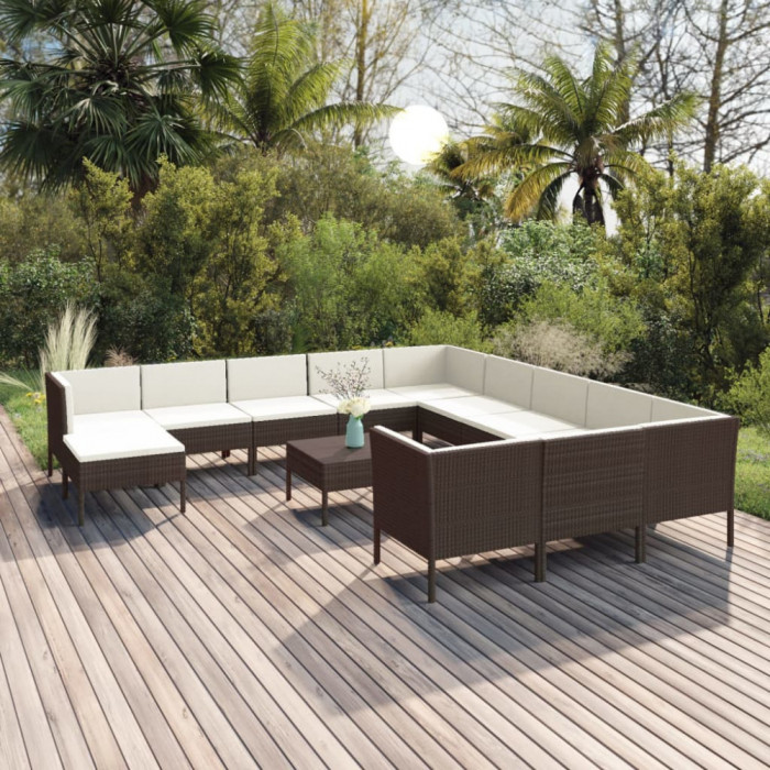 Set mobilier de gradina cu perne, 13 piese, maro, poliratan GartenMobel Dekor