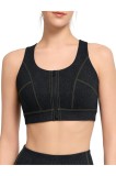 Sutien sport Yvette cu aspect de denim pentru femei, susținere puternică cu &icirc;nchidere frontală, mărimi mari pentru fitness
