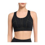 Sutien sport Yvette cu aspect de denim pentru femei, susținere puternică cu &icirc;nchidere frontală, mărimi mari pentru fitness
