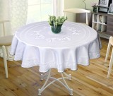 Față de masă impermeabila, rotunda, Valentini Bianco, Model Jackline Olive 160 cm, culoare Alba