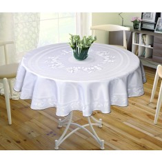 Față de masă impermeabila, rotunda, Valentini Bianco, Model Jackline Olive 160 cm, culoare Alba