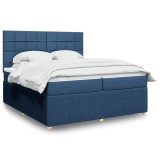 vidaXL Pat box spring cu saltea, albastru, 200x200 cm, textil