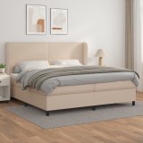 vidaXL Pat continental cu saltea, cappuccino, 200x200 cm, piele eco 3128936
