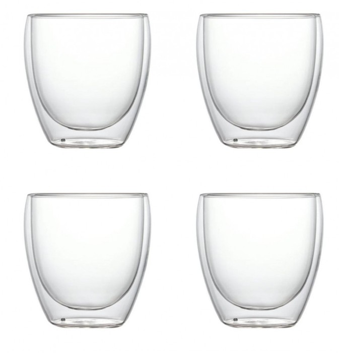 Set 4 Pahare din sticla Borosilicata cu pereti dubli, 250 ml x 4