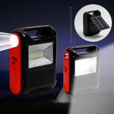Kit panou solar cu becuri, lanterna 1W, Proiector 18W, difuzor, Bluetooth, MP3, foto