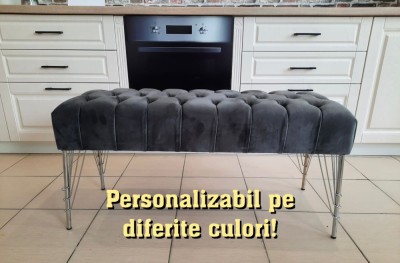 BANCA TASTY 1 TAPITATA CU PICIOARE CROMATE DIN METAL foto
