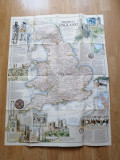 Harta Medieval England - National Geographic, 1979 - 75 cm x 57 cm