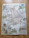 Harta Medieval England - National Geographic, 1979 - 75 cm x 57 cm