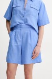 Karl Lagerfeld pantaloni scurți din in femei, culoarea violet, uni, high waist, A2W10015