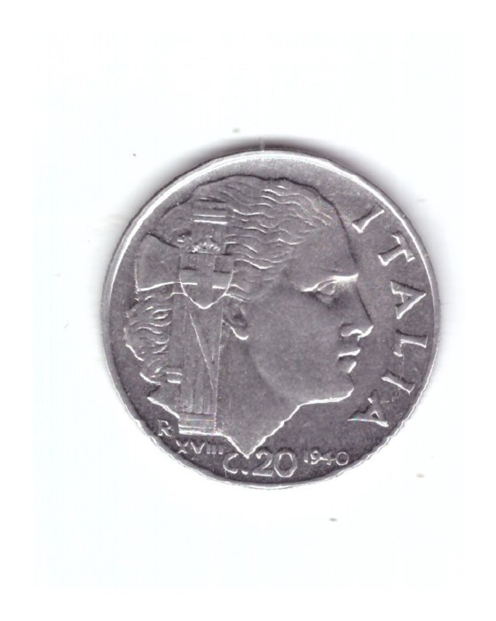 Moneda Italia 20 centesimi 1940, nemagnetic, muchie zimtata, stare buna, curata