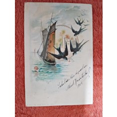 Carte postala, felicitare cu randunele, inceput de secol XX