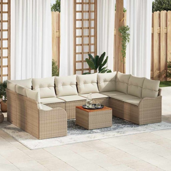 vidaXL Set de canapele pentru grădină 10 pcs Bej Rattan poli