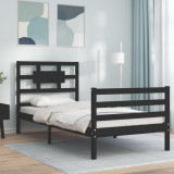 Cadru de pat cu tablie, negru, 90x200 cm, lemn masiv GartenMobel Dekor, vidaXL