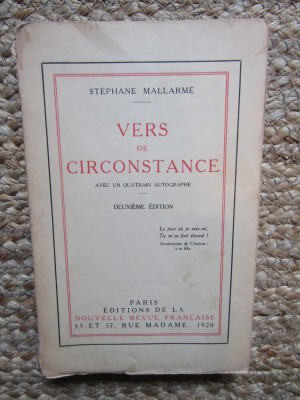 Vers de circonstance - St&amp;eacute;phane Mallarm&amp;eacute; 1920 foto