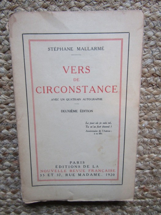Vers de circonstance - St&eacute;phane Mallarm&eacute; 1920