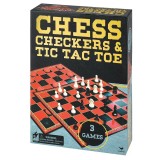 Set 3 Jocuri Sah, Dame si Tic Tac Toe in Cutie, Dimensiune tabla 30.4 cm