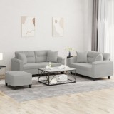 vidaXL Set de canapele cu perne, 3 piese, gri deschis, microfibră