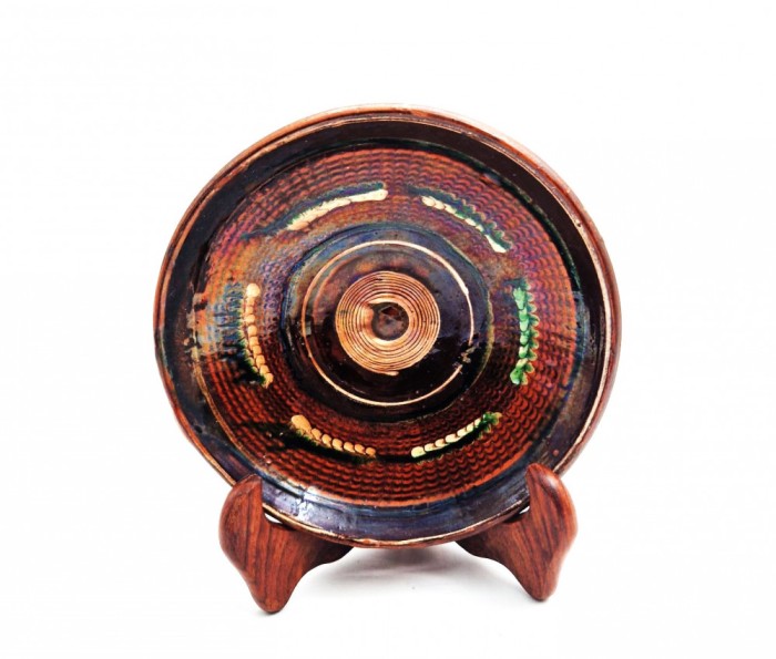HOREZU Gheorghe Puetu farfurie ceramica decorativa 19 cm diametrul anii &#039;70 luat ars glazurat semnat