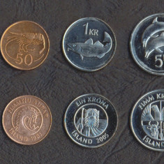 ISLANDA SET DE MONEDE 5, 10, 50 Aurar 1, 5, 10 Kronur 1981-2005 UNC