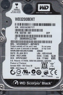 HDD laptop Western Digital, 320GB, 16Mb, 7200Rpm, SATA II, WK320BEKT foto