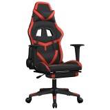 Cumpara ieftin Scaun de gaming cu masaj/suport picioare, negru/rosu, piele eco