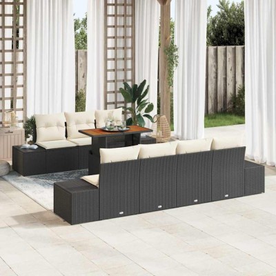 vidaXL Set de masă pentru grădină 8 pcs Negru și Crem 100 x 55 x 73 cm foto