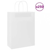 vidaXL Pungi de h&acirc;rtie 250 buc cu m&acirc;nere albe 26x12x35 cm