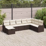 Set canapea pentru grădină, 8 piese, cu perne, rattan poly maro