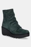 Fly London cizme din piele &icirc;ntoarsă BANN538FLY culoarea verde, toc pana, P501538012