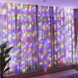 Instalatie Craciun, Tip Perdea, 1 m x 1 m, 60 LED-uri, Multicolor, Controler, 8 jocuri de lumini, Interconectabila, Fir transparent, Interior/ Exterio, Flippy