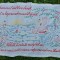 ** Peretar vechi cusut de mana pe panza, cu ate colorate, cu text in limba maghiara, Transilvania