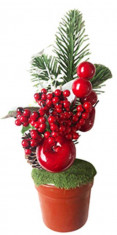 Decorațiuni MagicHome Crăciun, crenguțe &amp;icirc;n ghiveci, cu măr, 25cm, 2buc foto
