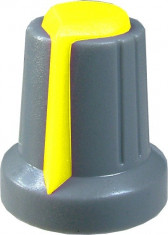 Buton pentru potentiometru, 15mm, plastic, gri-galben, 15x17mm - 127002 foto